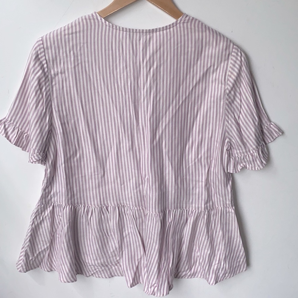 (A53) Madewell Studio Ruffle Hem Lavender Stripe Top Women's, Size Medium - Picture 10 of 11
